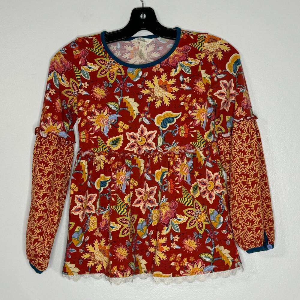 Matilda Jane Mix Print Floral 3/4 Sleeve Top Girls Size 12